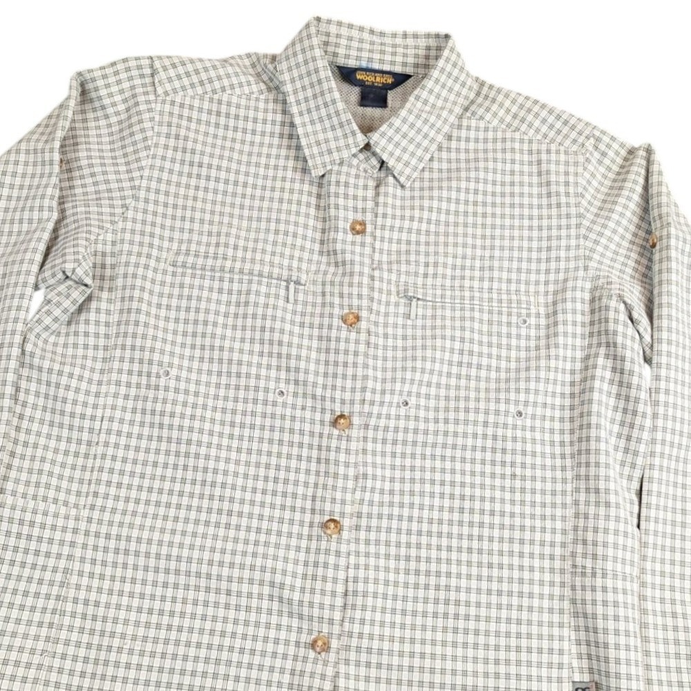 Woolrich Womens Stone Gray Plaid Long Sleeve Hiking Shirt Medium 2141 MCS